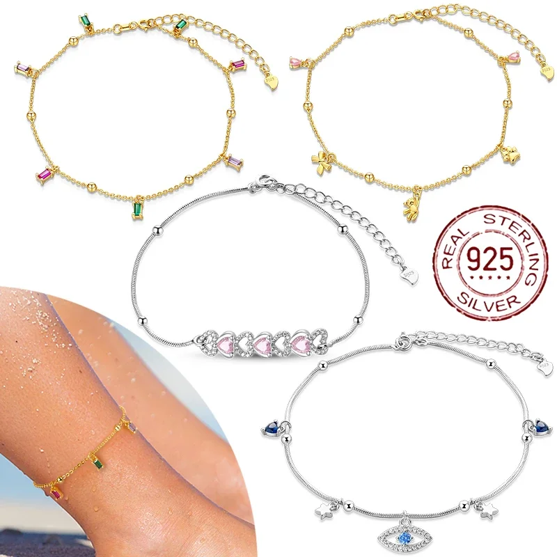 Anklets for Women Summer Beach Accessories 925 Sterling Silver Zircon Chain Anklet Gold Color Leg Bracelets Bodychain Gifts
Anklets for Women Summer Beach Accessories 925 Sterling Silver Zircon Chain Anklet Gold Color Leg Bracelets Bodychain Gifts
