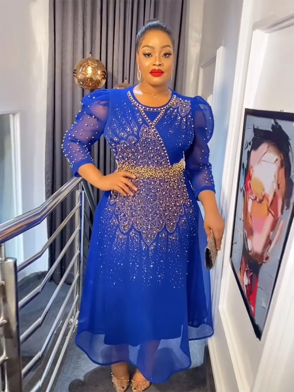 Polyester African Dresses for Women Summer Elegant African Long Sleeve Green Blue V-neck Long Dress Maxi Dress African Robes
Polyester African Dresses for Women Summer Elegant African Long Sleeve Green Blue V-neck Long Dress Maxi Dress African Robes