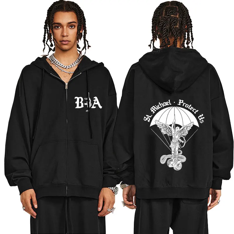 Vintage Brothers in Arms ST Michael Protect Us Graphic Zipper Hoodie Forward Observations Group Zip Up Jacket Male Vintage Coat
Vintage Brothers in Arms ST Michael Protect Us Graphic Zipper Hoodie Forward Observations Group Zip Up Jacket Male Vintage Coat