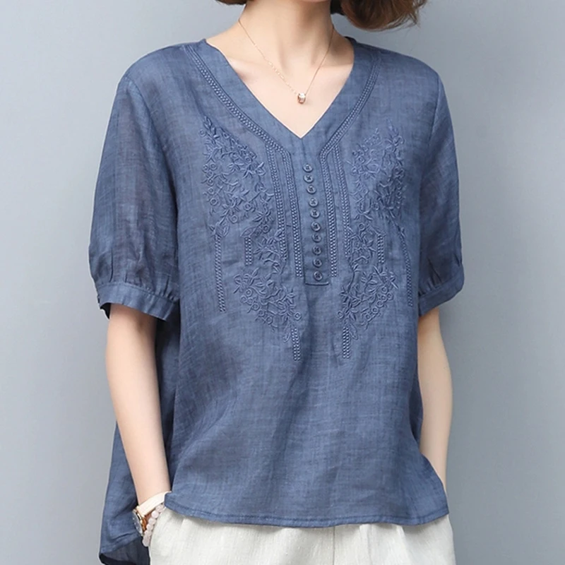 Linen Lace Women Vintage Thin Shirts Tops V-Neck Half Sleeve Blouses 2021 Summer Button New Chinese Style Loose Pullover Shirts
Linen Lace Women Vintage Thin Shirts Tops V-Neck Half Sleeve Blouses 2021 Summer Button New Chinese Style Loose Pullover Shirts
