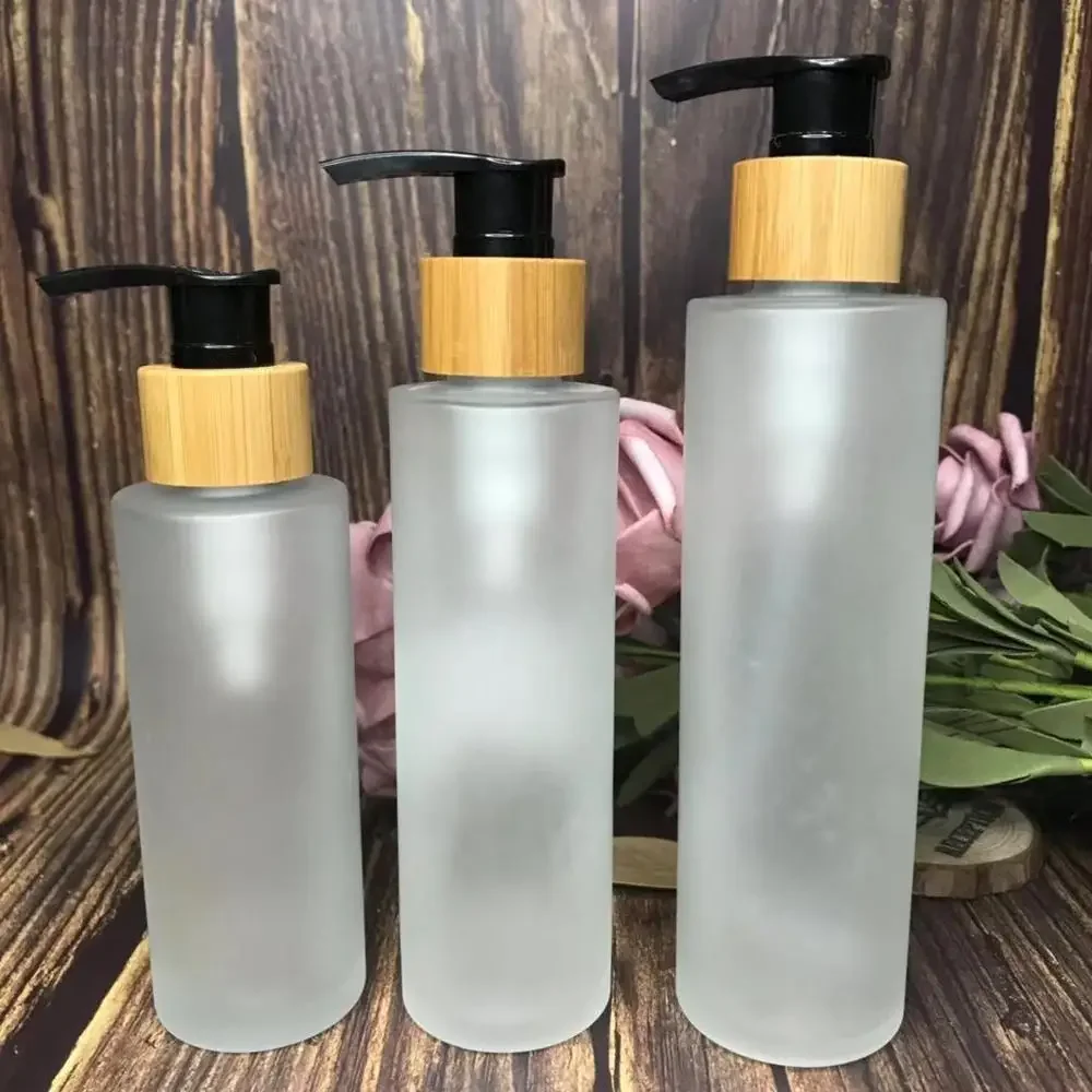 frosted glass spray bottle bamboo lotion bottles with black pump cap, shampoo skin care clear glass bottle jar cream container 
frosted glass spray bottle bamboo lotion bottles with black pump cap, shampoo skin care clear glass bottle jar cream container