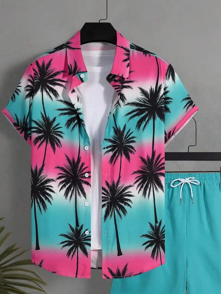 Mens Hawaiian Shirt With Tropical Palm Tree Print Pink Turquoise Casual Summer Beach Shirt
Mens Hawaiian Shirt With Tropical Palm Tree Print Pink Turquoise Casual Summer Beach Shirt