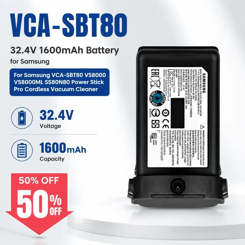 32.4V 1600mAh Battery for Samsung VCA-SBT80 VS8000 VS8000ML SS80N80 Power Stick Pro Cordless Vacuum Cleaner
32.4V 1600mAh Battery for Samsung VCA-SBT80 VS8000 VS8000ML SS80N80 Power Stick Pro Cordless Vacuum Cleaner