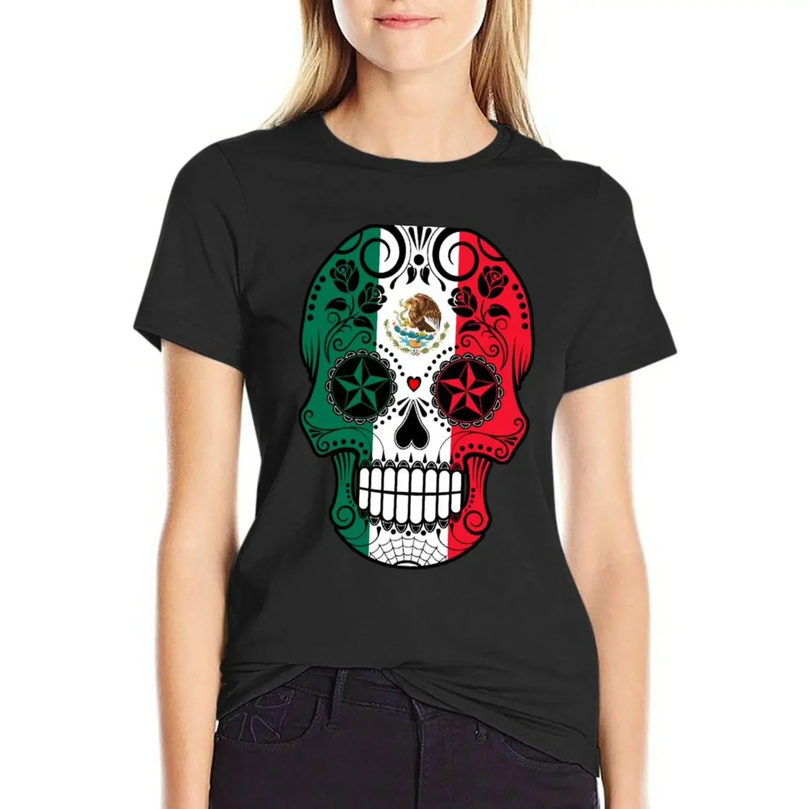 Sugar Skull with Roses and Flag of Mexico T-Shirt cute tops vintage plus size tops funnys t-shirts for Women loose fit
Sugar Skull with Roses and Flag of Mexico T-Shirt cute tops vintage plus size tops funnys t-shirts for Women loose fit