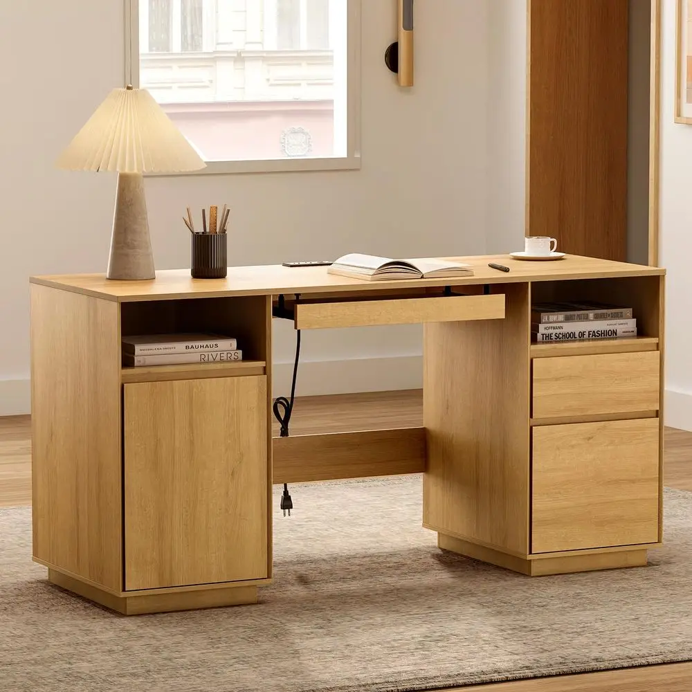 59 Executive Desk, Farmhouse Large Home Office Desk with File Drawer amp Outlet amp Storage Cabinet, Wood Computer Desks with K
59 Executive Desk, Farmhouse Large Home Office Desk with File Drawer amp Outlet amp Storage Cabinet, Wood Computer Desks with K