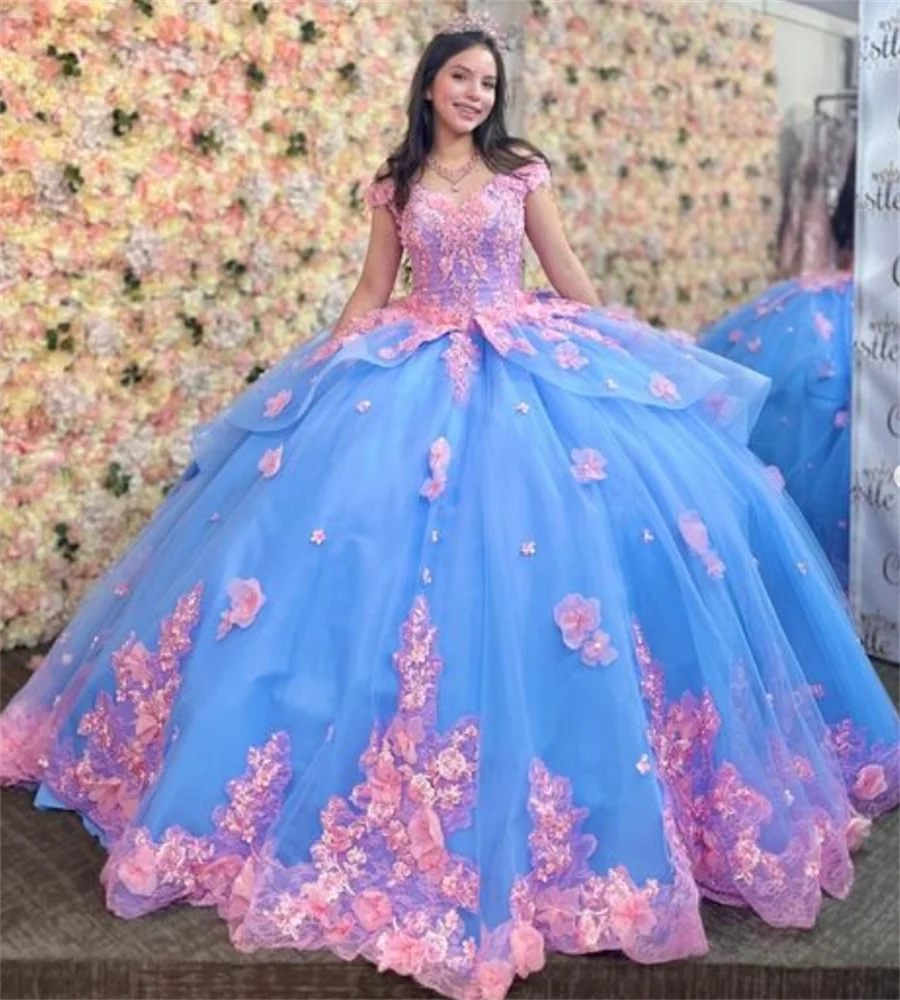 Gorgeous Blue And Pink Quinceanera Dresses 2025 Off Shoulder 3D Florals Lace Vestidos De 15 Años Corset Charro Gown Customized
Gorgeous Blue And Pink Quinceanera Dresses 2025 Off Shoulder 3D Florals Lace Vestidos De 15 Años Corset Charro Gown Customized