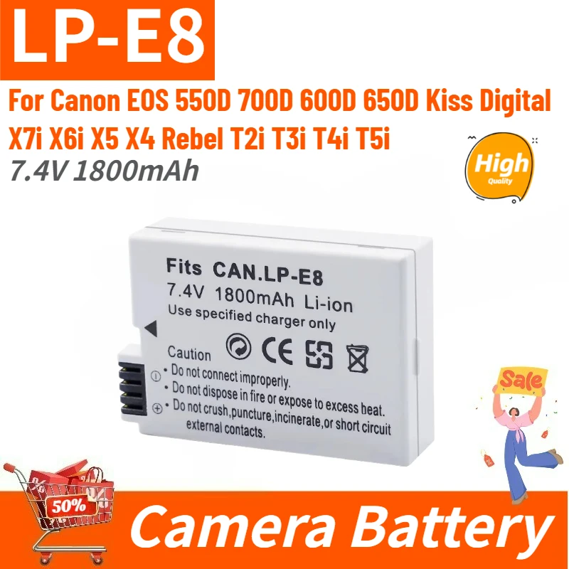 New Replacement Camera Battery 7.4V 1800mAh LP-E8 for Canon EOS 550D 700D 600D 650D Rebel T2i T3i T4i T5i Digital X7i X6i X5 X4
New Replacement Camera Battery 7.4V 1800mAh LP-E8 for Canon EOS 550D 700D 600D 650D Rebel T2i T3i T4i T5i Digital X7i X6i X5 X4