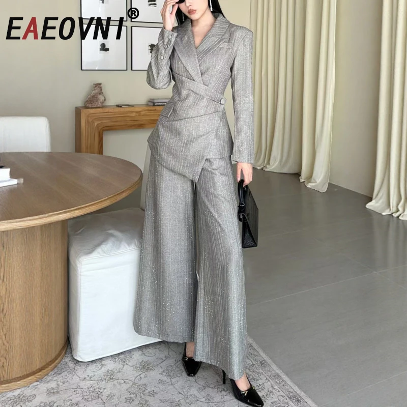 EAEOVNI 2025 Элегантный женский комплект из двух предметов со складками, пиджак со сборкой на талии + широкие брюки, модная осенняя новая одежда 2025 года
EAEOVNI 2025 Элегантный женский комплект из двух предметов со складками, пиджак со сборкой на талии + широкие брюки, модная осенняя новая одежда 2025 года