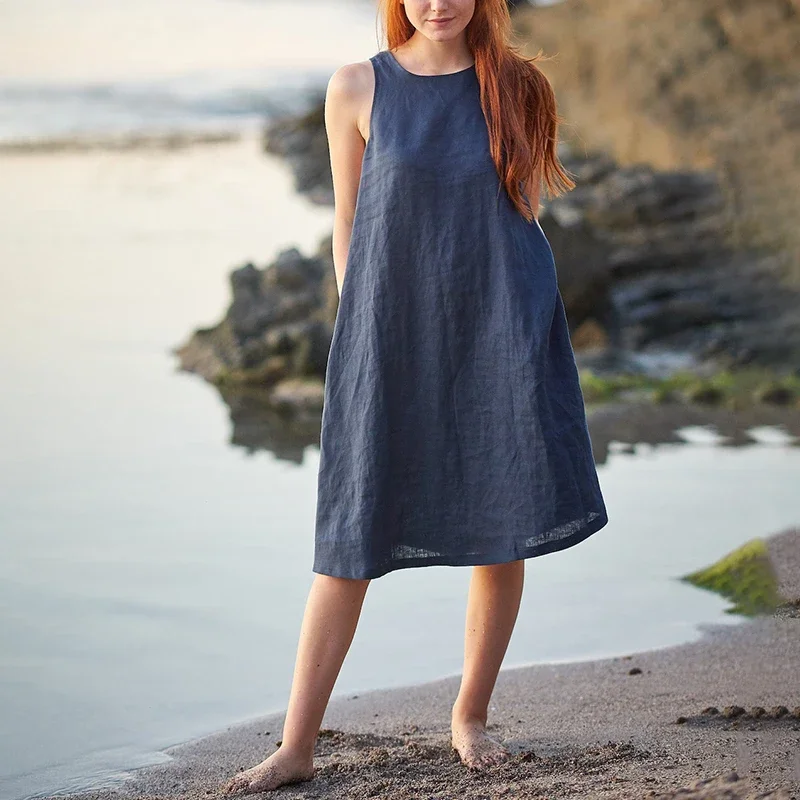 100% Linen Elegant Party Dresses For Women 2024 Casual Solid Sleeveless Summer Dress Women With Pockets Robe Femme SoiréE
100% Linen Elegant Party Dresses For Women 2024 Casual Solid Sleeveless Summer Dress Women With Pockets Robe Femme SoiréE