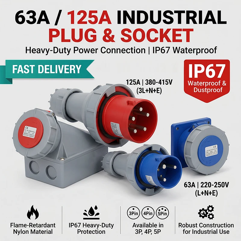 63A 125A Industrial Plug Socket 3pin 4pin 5pin 220V 380V Electrical Connector IP67 Wall Mounted Socket Panel Mounted Coupler
63A 125A Industrial Plug Socket 3pin 4pin 5pin 220V 380V Electrical Connector IP67 Wall Mounted Socket Panel Mounted Coupler