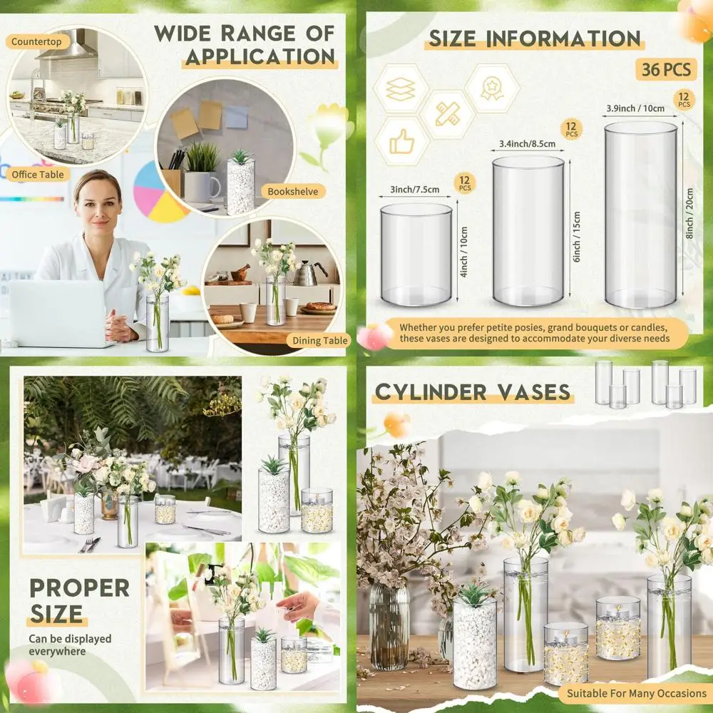 Clear Plastic Cylinder Vases, Tall for Centerpieces, Hurricane Candle Holders, Suitable for Home, Wedding, Office, Party, Formal
Clear Plastic Cylinder Vases, Tall for Centerpieces, Hurricane Candle Holders, Suitable for Home, Wedding, Office, Party, Formal