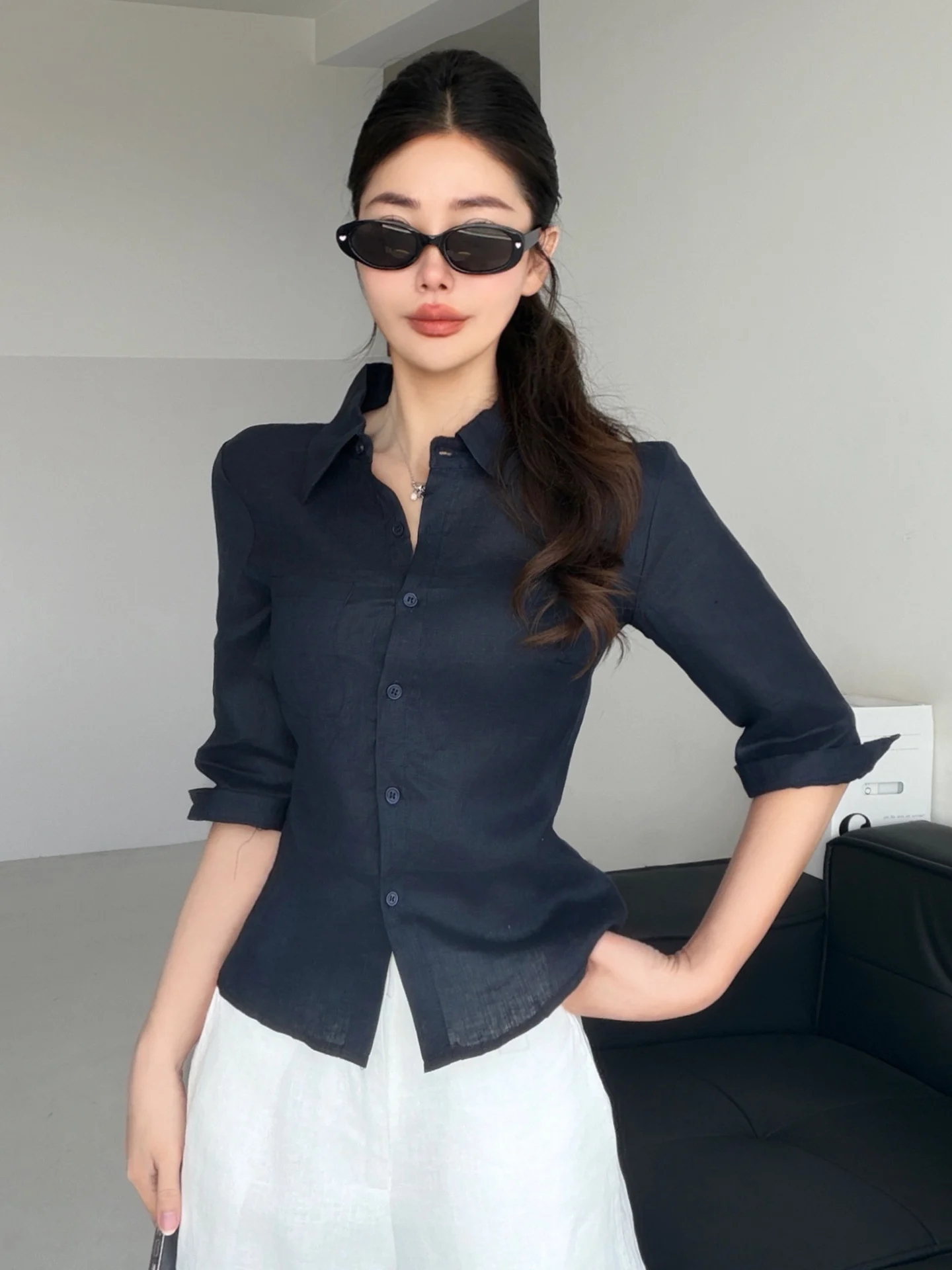 High Old Money Linen mid Sleeve Shirt Women Slim Fit Waist Cinching Commute Shirt Loose Blogger Casual Top
High Old Money Linen mid Sleeve Shirt Women Slim Fit Waist Cinching Commute Shirt Loose Blogger Casual Top