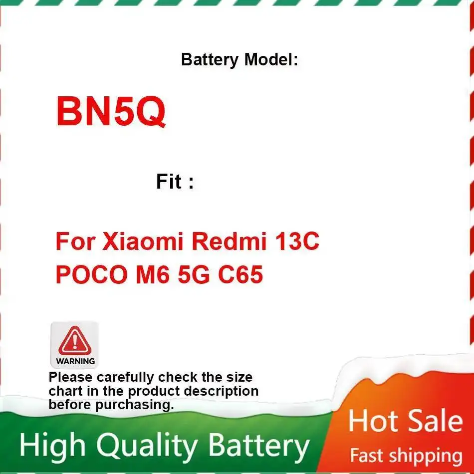 BN5Q для Xiaomi Redmi 13C Poco M6 5G C65 Быстрая зарядка аккумулятора мобильного телефона износостойкий 5000 мАч
BN5Q для Xiaomi Redmi 13C Poco M6 5G C65 Быстрая зарядка аккумулятора мобильного телефона износостойкий 5000 мАч
