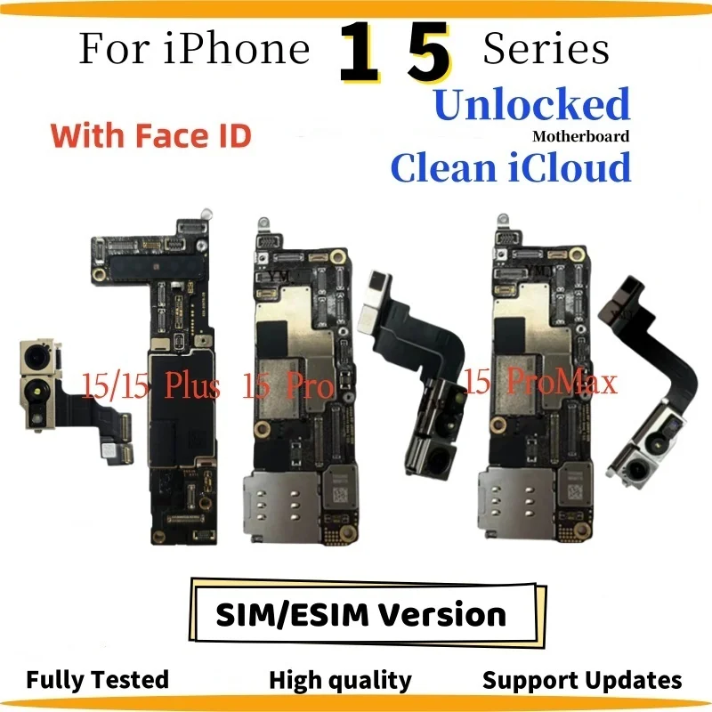 Unlocked Motherboard For iPhone 15 Plus 15 Pro Max With Face ID Clean iCloud Logic Board Support iOS Update SIM/E-SIM Mainboard
Unlocked Motherboard For iPhone 15 Plus 15 Pro Max With Face ID Clean iCloud Logic Board Support iOS Update SIM/E-SIM Mainboard