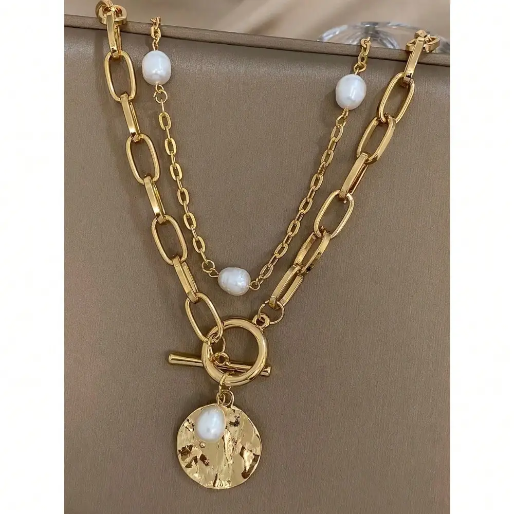 1PC Fashion Chunky Gold Color Zinc Alloy Necklace With Imitation Pearl And Round Charm, For Women
1PC Fashion Chunky Gold Color Zinc Alloy Necklace With Imitation Pearl And Round Charm, For Women