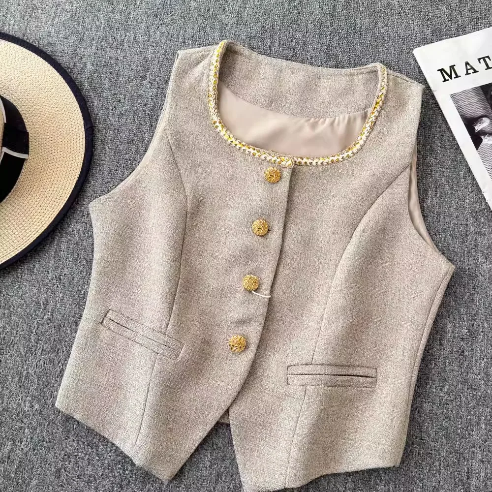 Frence Retro U-neck Weaving Short Jackets Waistcoat Elegant Women Summer Temperament Single Breasted Coats Slim Fit Sweet Party
Frence Retro U-neck Weaving Short Jackets Waistcoat Elegant Women Summer Temperament Single Breasted Coats Slim Fit Sweet Party