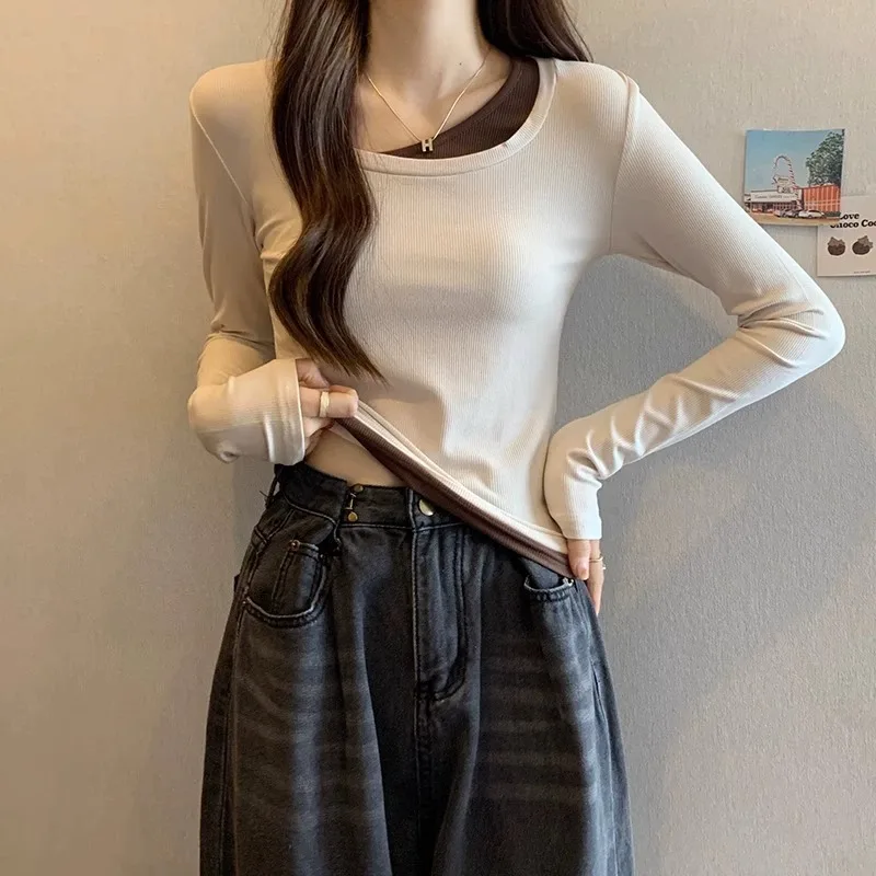 Fake Two Contrasting Color Square Neck T Shirts Women S Shoulder Top Autumn Slim Fit Spicy Girl Long Sleeved Base Shirt Ins
Fake Two Contrasting Color Square Neck T Shirts Women S Shoulder Top Autumn Slim Fit Spicy Girl Long Sleeved Base Shirt Ins