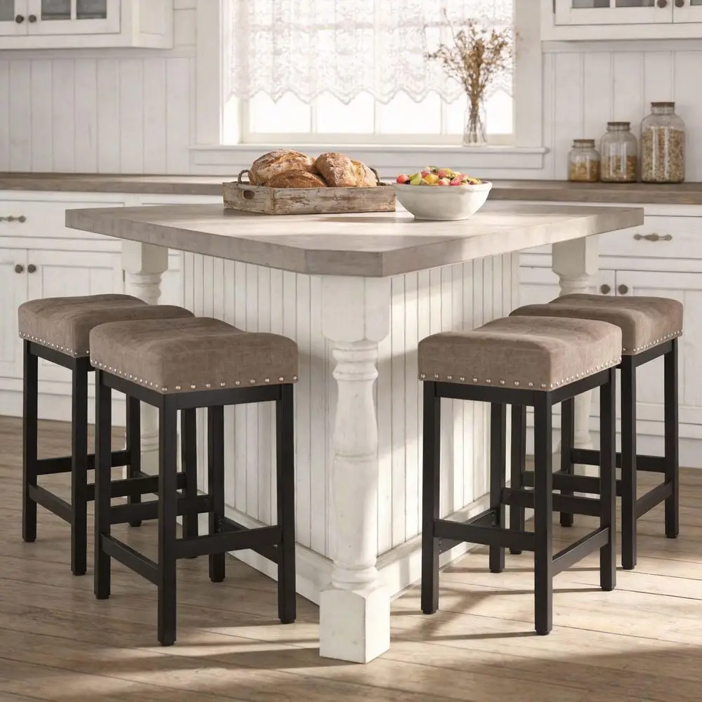 Stools Set of 4, 25 Inch Counter Height Backless Barstools with Nailhead Trim, Heavy Duty Metal Frame Saddle Seat for Kitchen I
Stools Set of 4, 25 Inch Counter Height Backless Barstools with Nailhead Trim, Heavy Duty Metal Frame Saddle Seat for Kitchen I