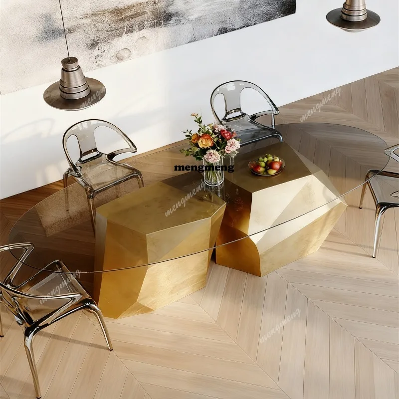 Современный обеденный стол в стиле французского ретро из закаленного стекла, необычной формы, овальный
Современный обеденный стол в стиле французского ретро из закаленного стекла, необычной формы, овальный