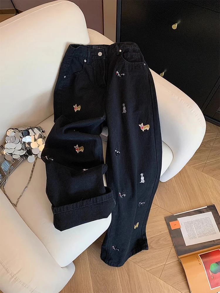 Прямые джинсы с принтом Doggie Sensation Fun, весенне-осенние модные свободные утягивающие брюки 
Прямые джинсы с принтом Doggie Sensation Fun, весенне-осенние модные свободные утягивающие брюки