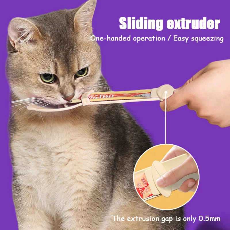 Cat feeding spoon with sliding squeeze design, anti-bite feature, specially designed for snacks.
Cat feeding spoon with sliding squeeze design, anti-bite feature, specially designed for snacks.