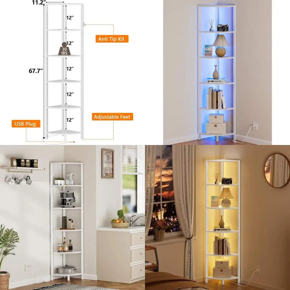 6-уровневая угловая полка со светодиодной подсветкой, органайзер для полки высотой 67,5 дюйма, белая узкая книжная полка с полкой для хранения на стене
6-уровневая угловая полка со светодиодной подсветкой, органайзер для полки высотой 67,5 дюйма, белая узкая книжная полка с полкой для хранения на стене