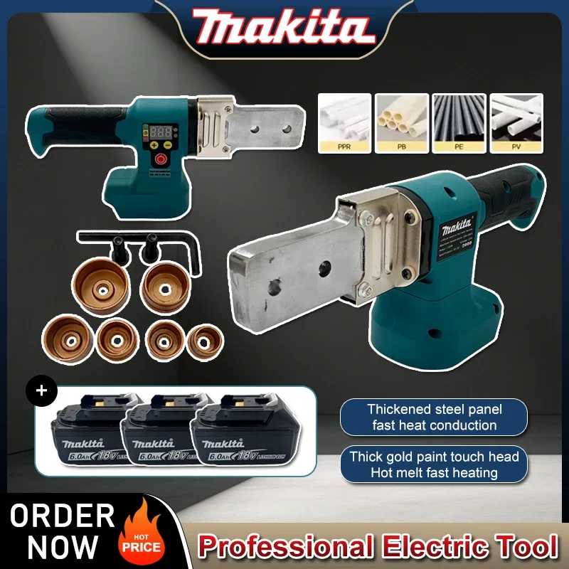 Makita Electric Pipe Welding Machine Cordless Fuser PPR PE Soldering Iron Plastic Tube PP Heating Hot Melt No Battery
Makita Electric Pipe Welding Machine Cordless Fuser PPR PE Soldering Iron Plastic Tube PP Heating Hot Melt No Battery