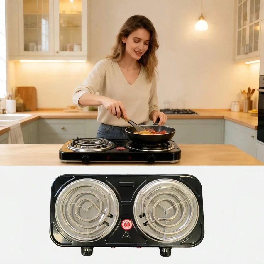 This 2000W Portable Dual Electric Stove Features 5 Adjustable Temperature Settings, Making It Suitable For Cooking In Homes, Do
This 2000W Portable Dual Electric Stove Features 5 Adjustable Temperature Settings, Making It Suitable For Cooking In Homes, Do