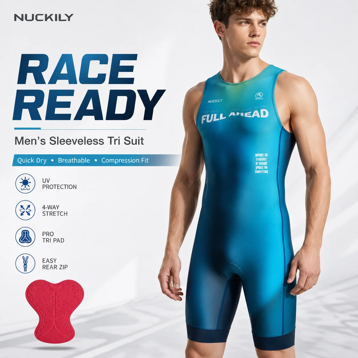 NUCKILY Men Sleeveless Triathlon Suit Quick Dry Compression Trisuit Back Zip Race Pad Swim Bike Run One Piece
NUCKILY Men Sleeveless Triathlon Suit Quick Dry Compression Trisuit Back Zip Race Pad Swim Bike Run One Piece