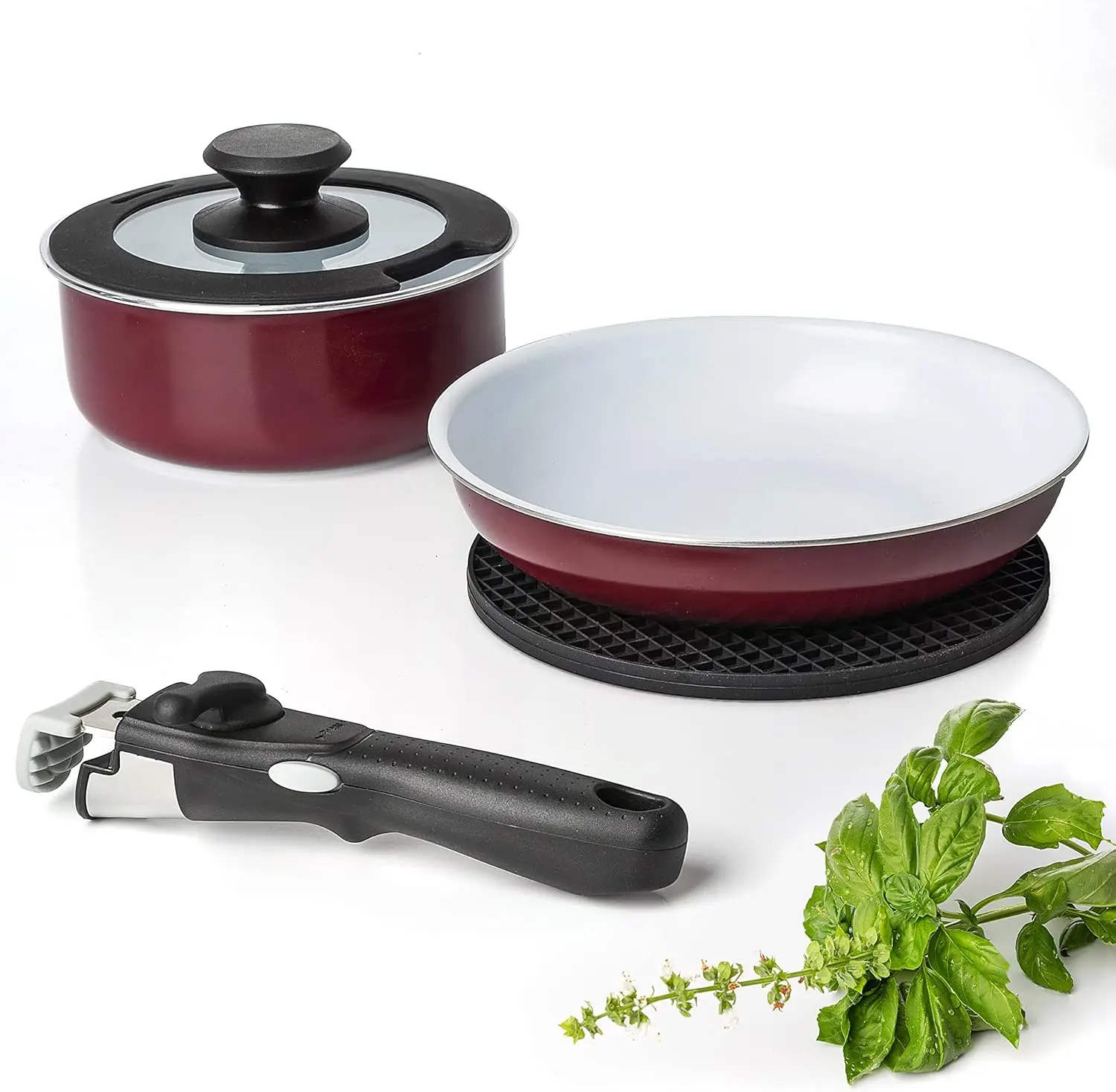 Nonstick Stackable Cookware Set with Detachable Handles Induction Safe Dishwasher Friendly 5 Piece
Nonstick Stackable Cookware Set with Detachable Handles Induction Safe Dishwasher Friendly 5 Piece