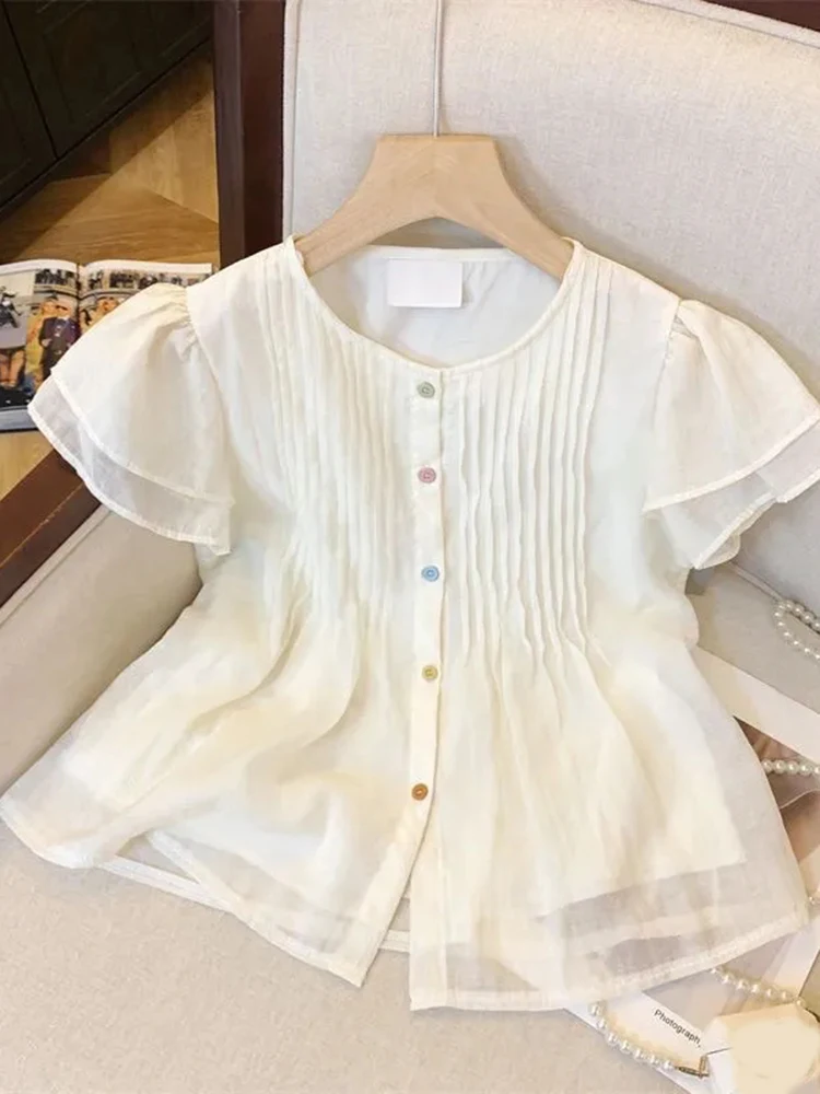 Cute O Neck Chiffon Blouse Women Fashion Summer Flying Sleeve Sweet Shirt Chic Preppy Style Loose Single Breasted Kawaii Tops
Cute O Neck Chiffon Blouse Women Fashion Summer Flying Sleeve Sweet Shirt Chic Preppy Style Loose Single Breasted Kawaii Tops