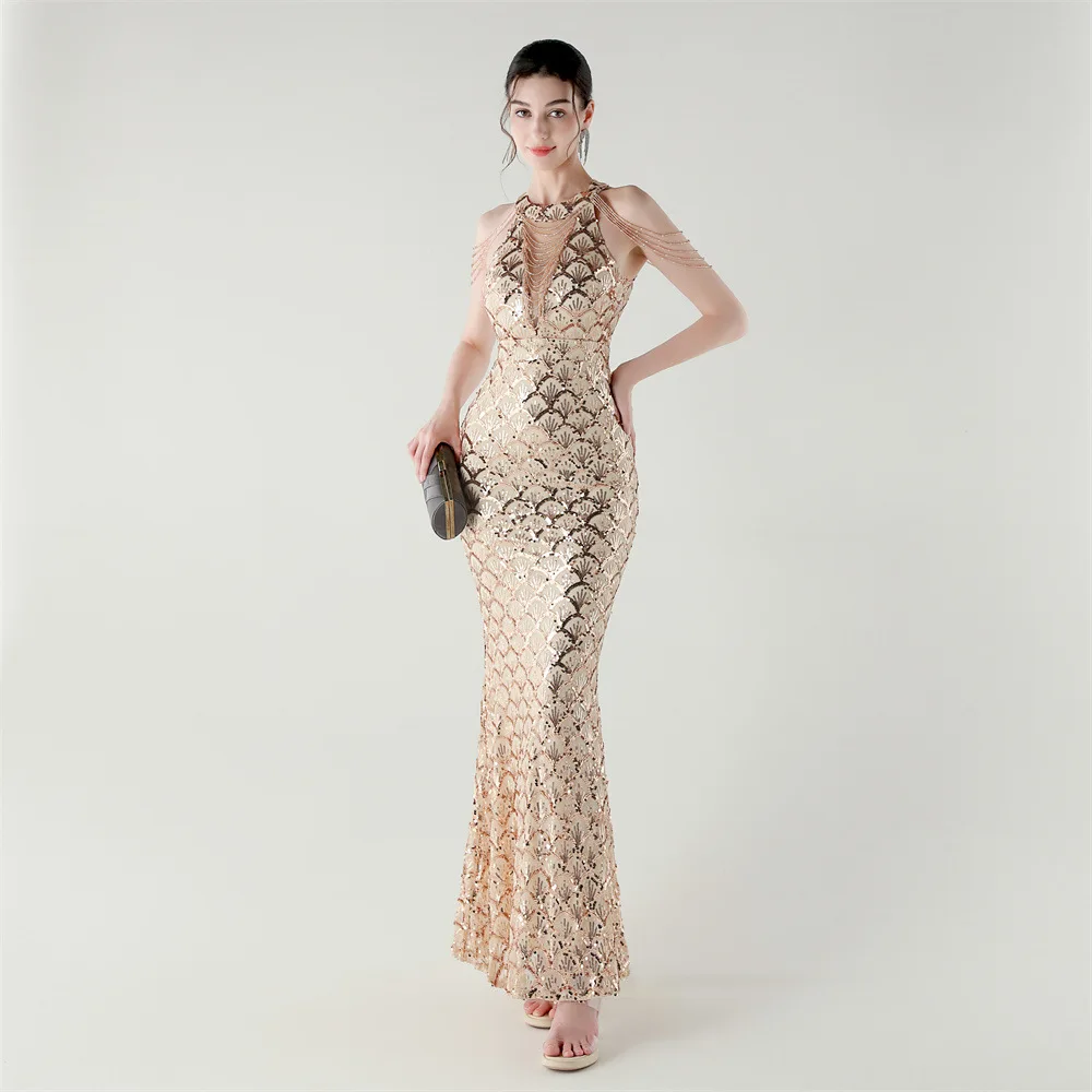 Women Halter High Neck Sequin Mermaid Evening Dress Beaded Chain Shoulder Straps Mesh Illusion All Over Sequin Slim Fit Elegant
Women Halter High Neck Sequin Mermaid Evening Dress Beaded Chain Shoulder Straps Mesh Illusion All Over Sequin Slim Fit Elegant