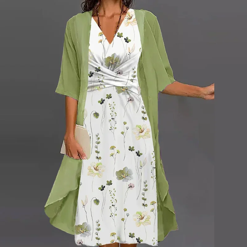 Fashion Women Dress Summer Sleeveless O-Neck Print Loose Party Dresses +Cardigan Shawl Elegant Casual Lady Two Piece Set Dress
Fashion Women Dress Summer Sleeveless O-Neck Print Loose Party Dresses +Cardigan Shawl Elegant Casual Lady Two Piece Set Dress