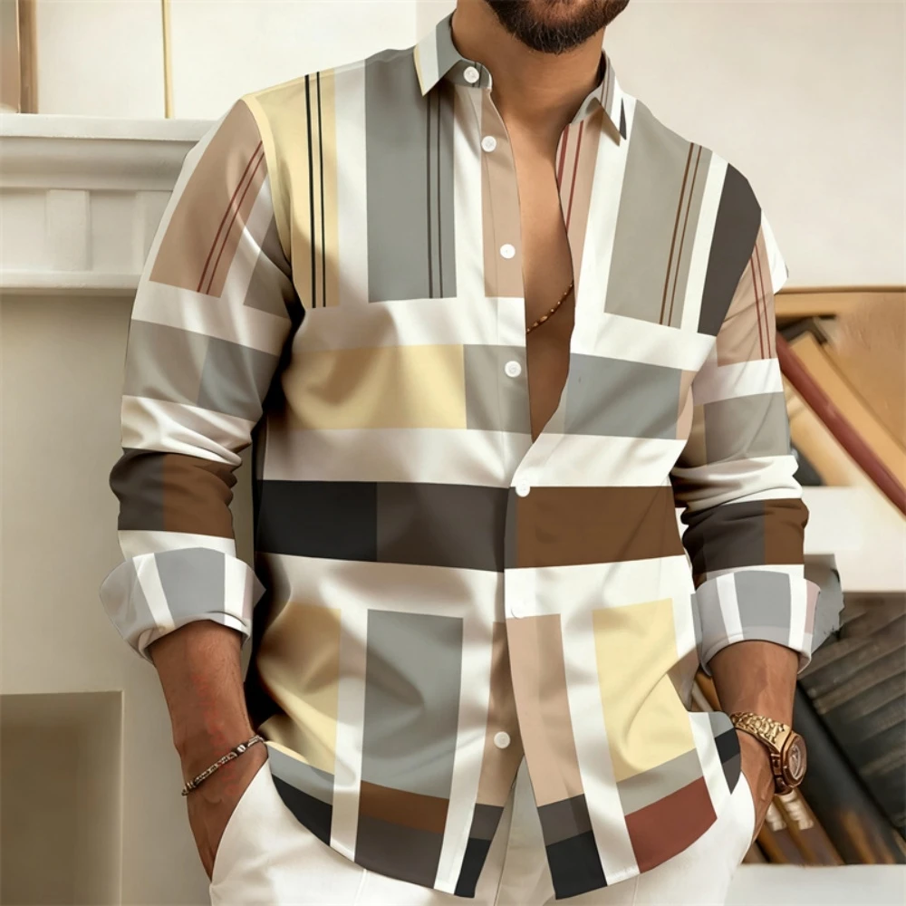 Men's Color-Blocked Striped Long-Sleeve Shirt Retro Business Casual Shirt Versatile Fashion Street Men's Shirt Lapel Long Sleeve
Men's Color-Blocked Striped Long-Sleeve Shirt Retro Business Casual Shirt Versatile Fashion Street Men's Shirt Lapel Long Sleeve