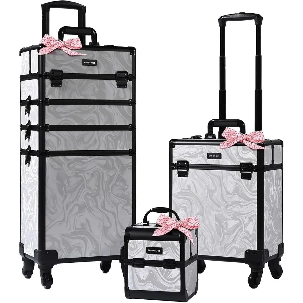 Rolling Makeup Train Case 3-Piece Set with Hairdryer Bag, Cosmetology Organizer, Lockable Travel Cart for Beauty Professionals,
Rolling Makeup Train Case 3-Piece Set with Hairdryer Bag, Cosmetology Organizer, Lockable Travel Cart for Beauty Professionals,