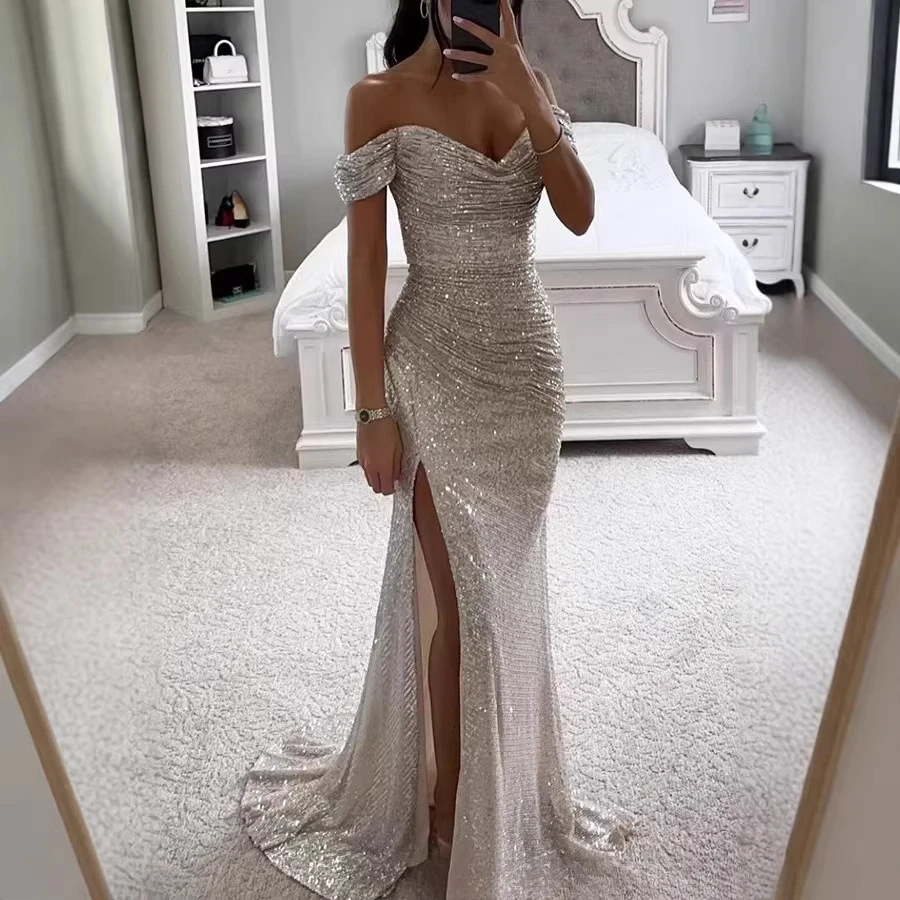 2026 Summer New Shiny Dance Bodycon Fishtail Dress Sexy Off Shoulder Party Evening Dress Split Bottom Maxi Dresses for Women Y2k
2026 Summer New Shiny Dance Bodycon Fishtail Dress Sexy Off Shoulder Party Evening Dress Split Bottom Maxi Dresses for Women Y2k