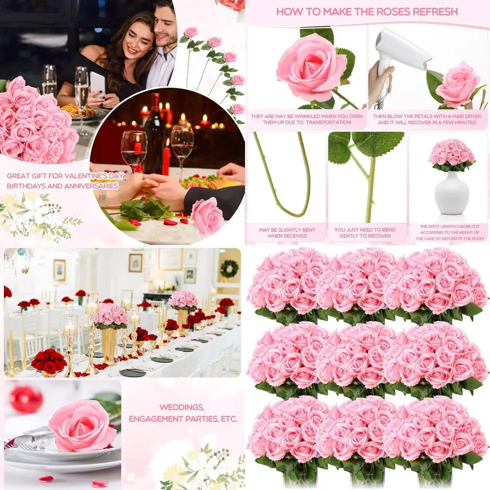 100 Stems Fake Silk Pink Roses for Wedding Centerpieces, Party Decor, and Kitchen Vases
100 Stems Fake Silk Pink Roses for Wedding Centerpieces, Party Decor, and Kitchen Vases