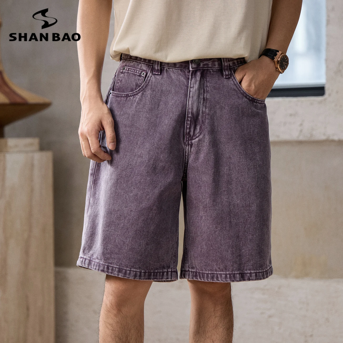 SHAN BAO 2026 summer brand 100% cotton men's straight loose purple denim shorts American casual city boy baggy wide leg jeans
SHAN BAO 2026 summer brand 100% cotton men's straight loose purple denim shorts American casual city boy baggy wide leg jeans