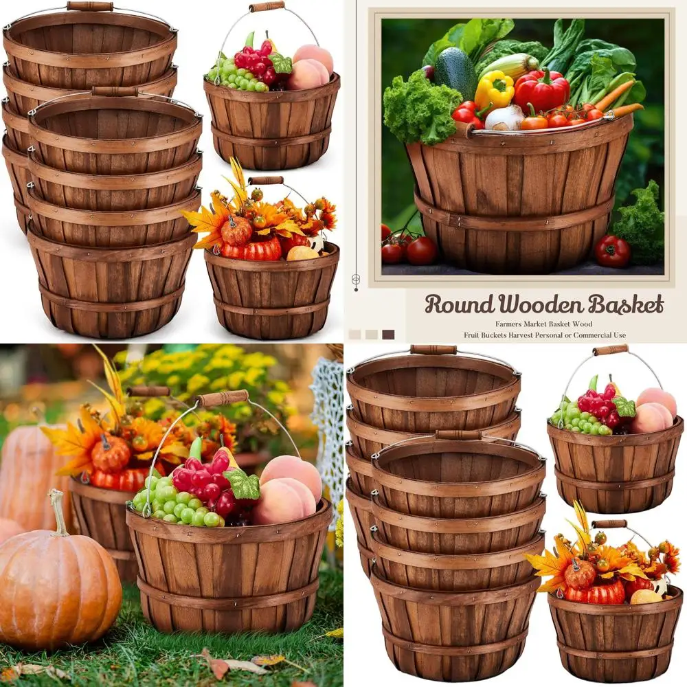 Natural Wooden Fruit Baskets Set of 8 - 11 x 6.5, Perfect for Fall & Thanksgiving, Halloween Decor, Harvest Storage, Kitchen & P
Natural Wooden Fruit Baskets Set of 8 - 11 x 6.5, Perfect for Fall & Thanksgiving, Halloween Decor, Harvest Storage, Kitchen & P