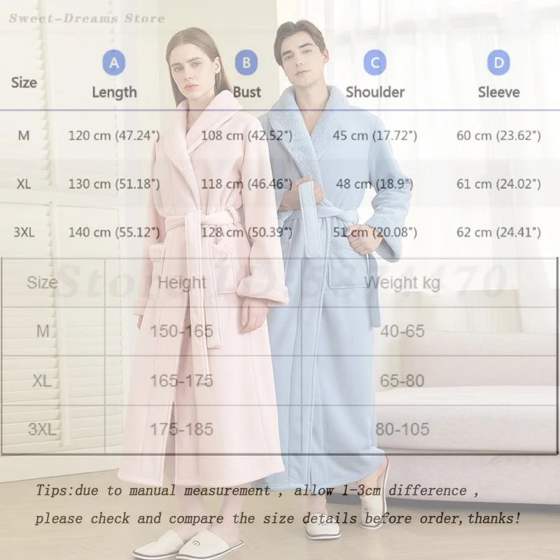 Winter Thick Couple Robe Sleepwear Men's Warm Nightgown Women's Long Coral Fleece Bathrobes Kimono Gown Home Clothes Loungewear
Winter Thick Couple Robe Sleepwear Men's Warm Nightgown Women's Long Coral Fleece Bathrobes Kimono Gown Home Clothes Loungewear