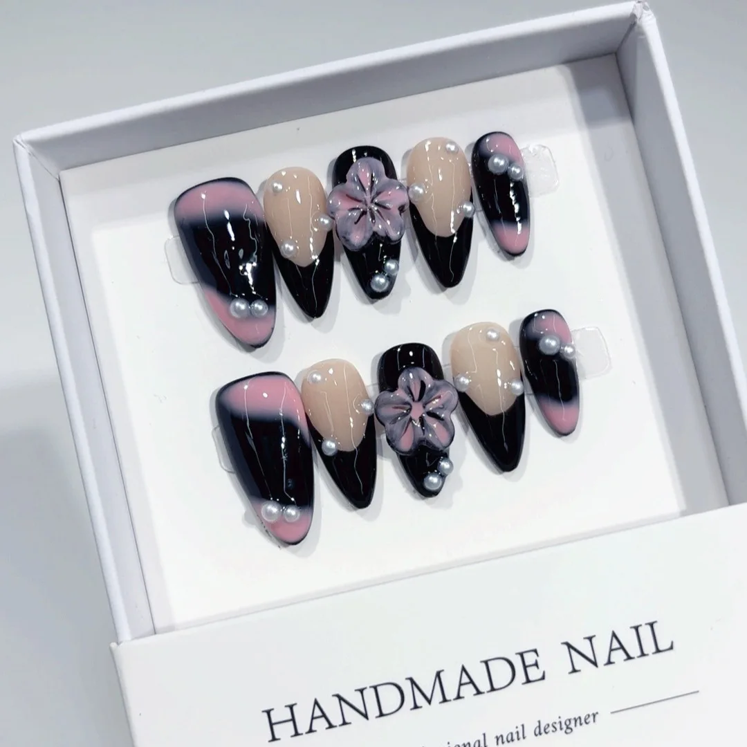 10PCS Handmade Almond Press on Nails Black Pink Gradient 3D Flower Pearl Decor Fake Nails Y2K Cool Girl Acrylic Nail Tips
10PCS Handmade Almond Press on Nails Black Pink Gradient 3D Flower Pearl Decor Fake Nails Y2K Cool Girl Acrylic Nail Tips