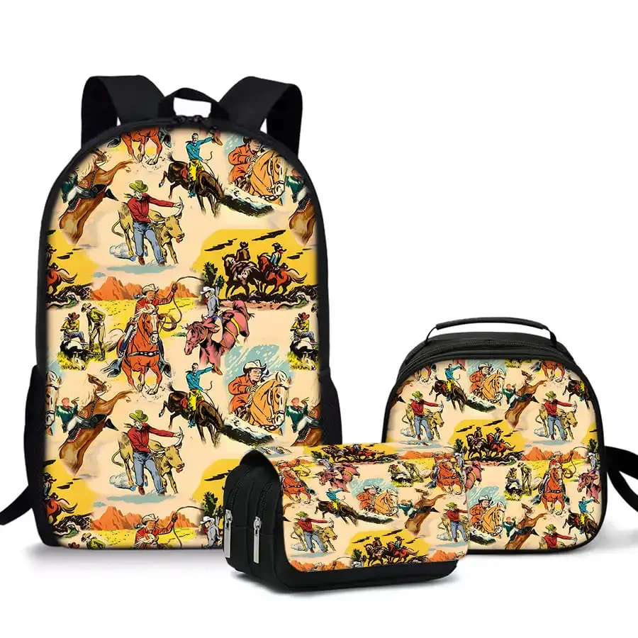 3 Pcs Set Cowboy Round Lunch Bags ,Flip Pencil Bags ,School Bags For Boy And Girls Best Gifts 3D Cartoon Backpack For Children
3 Pcs Set Cowboy Round Lunch Bags ,Flip Pencil Bags ,School Bags For Boy And Girls Best Gifts 3D Cartoon Backpack For Children