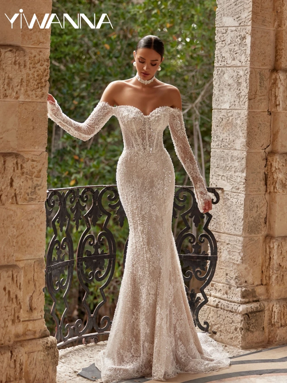 Sparkling Beaded Pearls Long Wedding Dress Charming Lace Mermaid Bridal Gown Customized Luxury Off Shoulder Dresses For Bride
Sparkling Beaded Pearls Long Wedding Dress Charming Lace Mermaid Bridal Gown Customized Luxury Off Shoulder Dresses For Bride