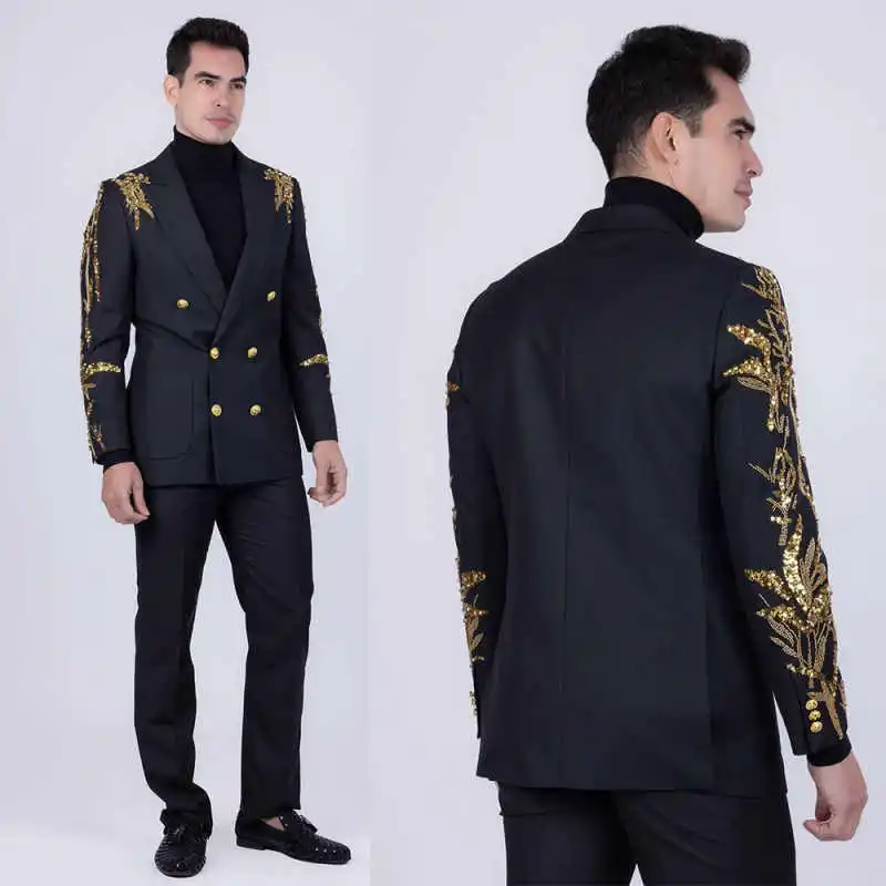 Luxury Men Suits 2 Pieces Blazer Pants Peaked Lapel Beads Sequins Double Breasted Special Occasion Party Wedding Groom Tuxedo
Luxury Men Suits 2 Pieces Blazer Pants Peaked Lapel Beads Sequins Double Breasted Special Occasion Party Wedding Groom Tuxedo