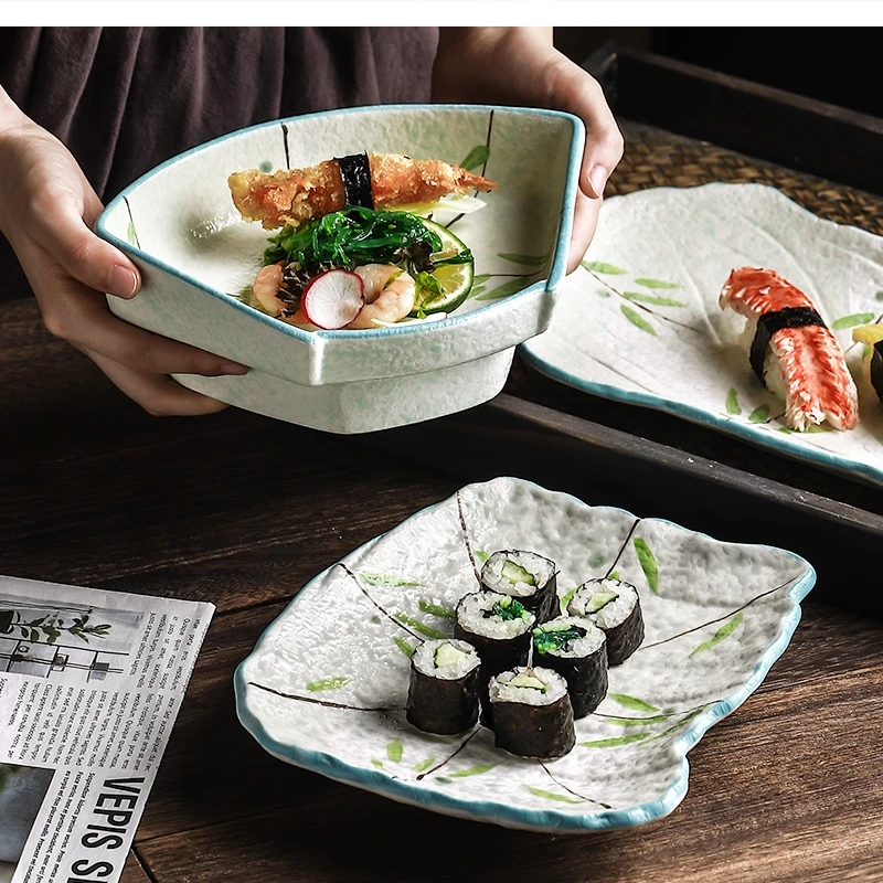 10-дюймовая керамическая тарелка для стейка в виде листьев, кухонная посуда, основной курс специальной формы, рот для суши
10-дюймовая керамическая тарелка для стейка в виде листьев, кухонная посуда, основной курс специальной формы, рот для суши
