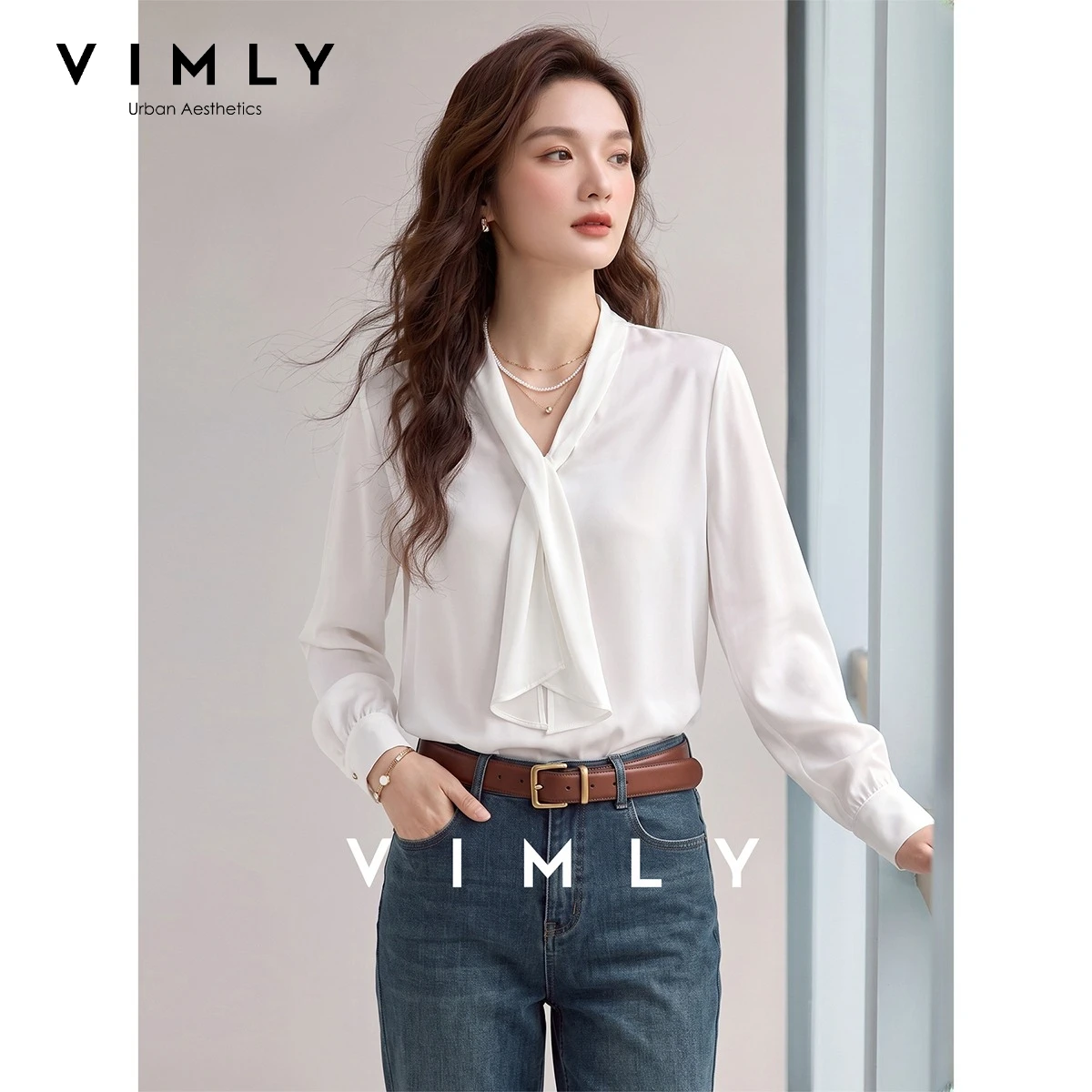 VIMLY Women's White Blouse 2026 Autumn Minimalist Tie Office Lady Long Sleeve Shirt Elegant Fashion Casual Female Tops A6818
VIMLY Women's White Blouse 2026 Autumn Minimalist Tie Office Lady Long Sleeve Shirt Elegant Fashion Casual Female Tops A6818