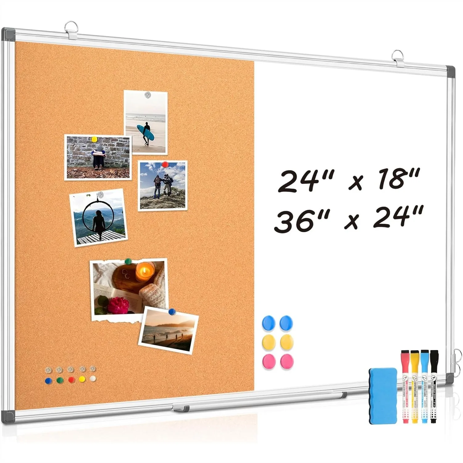 Magnetic Whiteboard & Corkboard Combo 24x18, Dry Erase Board with Removable Tray, Pins, Eraser, Markers & Magnets for Office
Magnetic Whiteboard & Corkboard Combo 24x18, Dry Erase Board with Removable Tray, Pins, Eraser, Markers & Magnets for Office