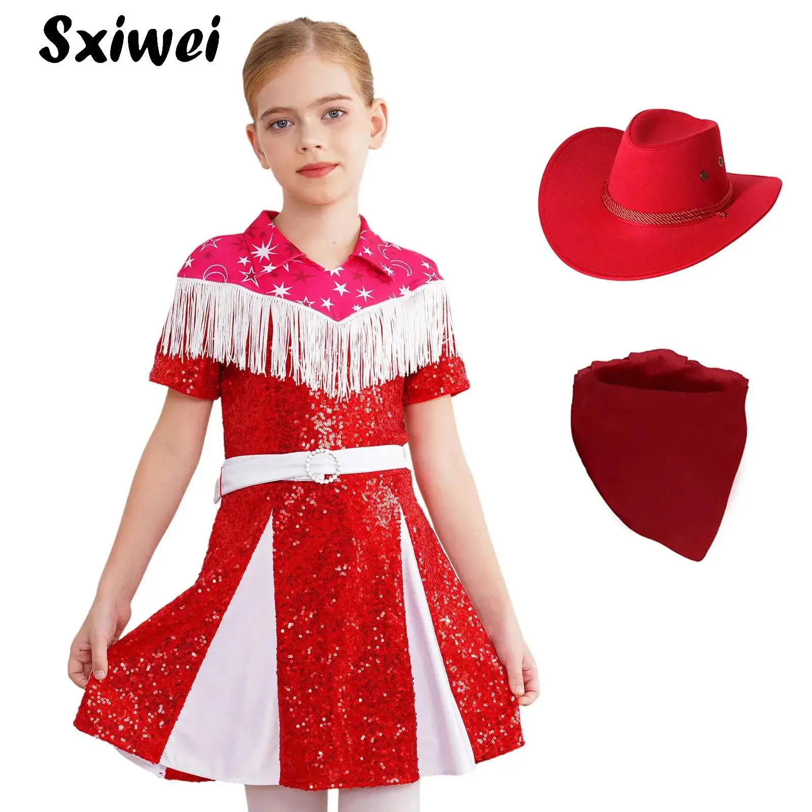Halloween Western Cowgirl Costume Set for Kids Girls Fringe Sequin Dress with Cowboy Hat Bandanna Carnival Theme Party Dress Up
Halloween Western Cowgirl Costume Set for Kids Girls Fringe Sequin Dress with Cowboy Hat Bandanna Carnival Theme Party Dress Up