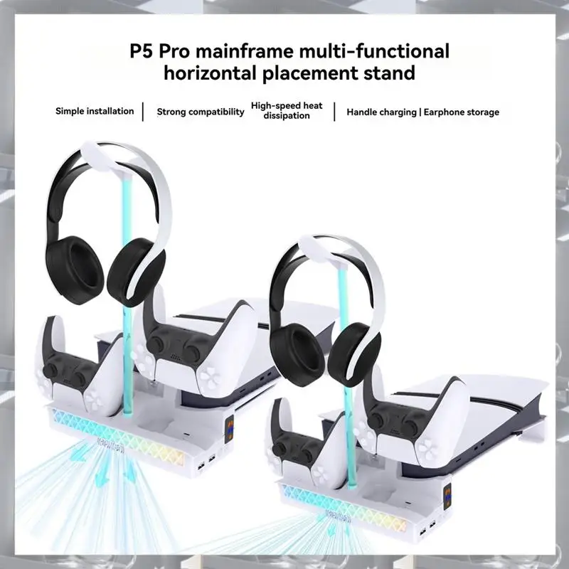 Лидер продаж-для PS5 Тонкая охлаждающая подставка с двойным контроллером, зарядное устройство, вешалка для наушников, вертикальный держатель консоли для PS5 Pro с RG
Лидер продаж-для PS5 Тонкая охлаждающая подставка с двойным контроллером, зарядное устройство, вешалка для наушников, вертикальный держатель консоли для PS5 Pro с RG