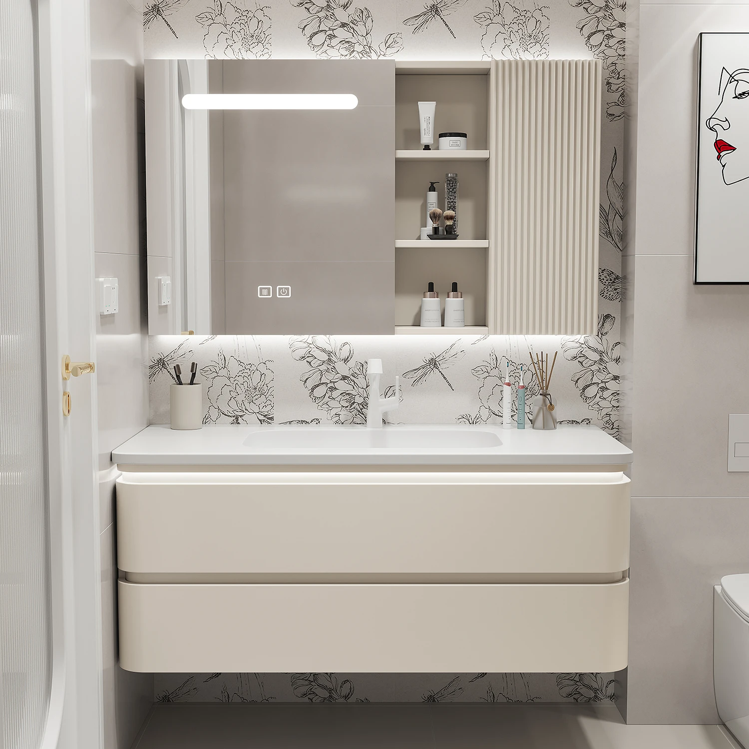 Nordic Style Modern Filleted Corner Wall Mounted Vanity Set Solid Wood Bathroom Vanity Cabinet With Mirror
Nordic Style Modern Filleted Corner Wall Mounted Vanity Set Solid Wood Bathroom Vanity Cabinet With Mirror